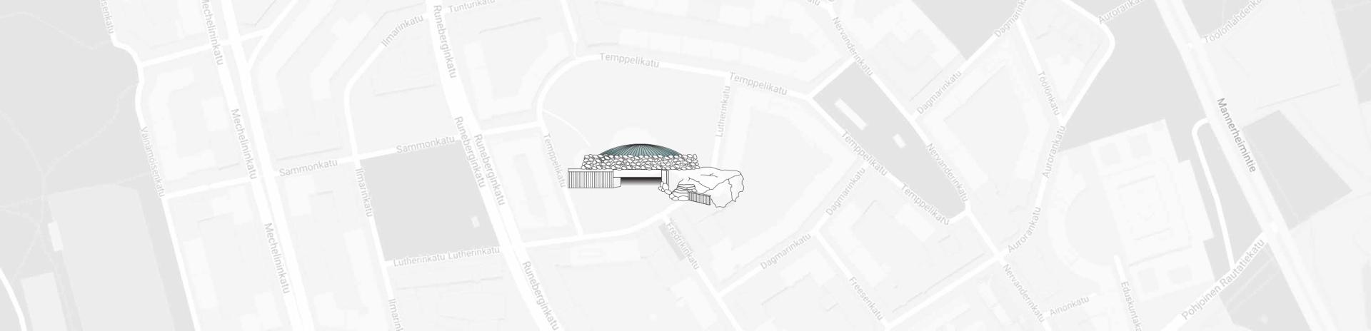 Temppeliaukion kirkon sijainti kartalla